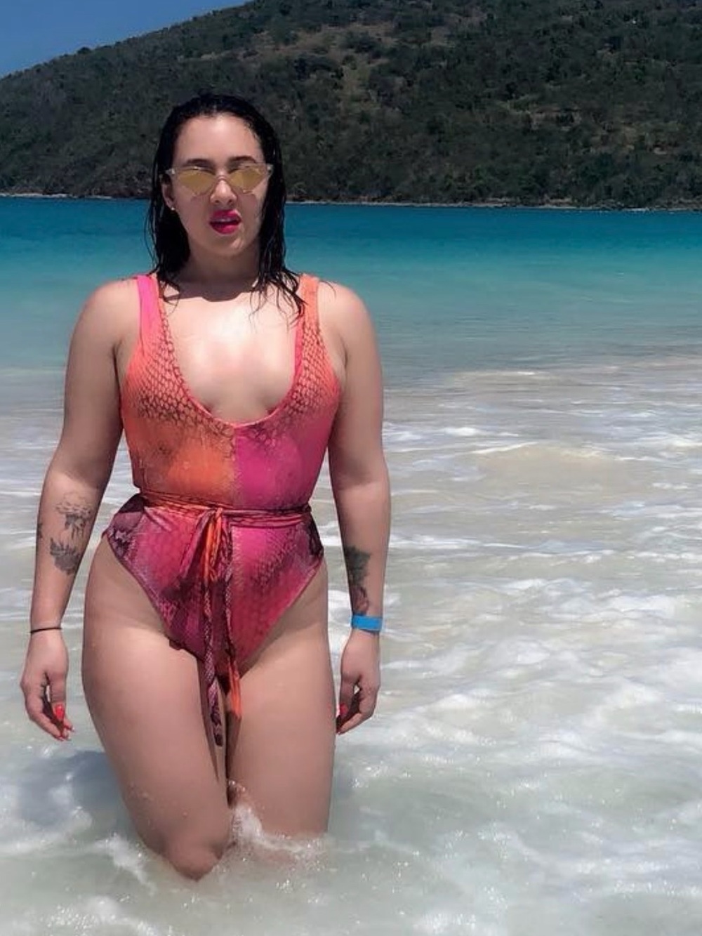 PrettyLittleThing Pink and Orange Tie-Waist One-Piece Swimsuit